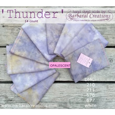 Hand dyed 14 count OPALESCENT aida - Thunder