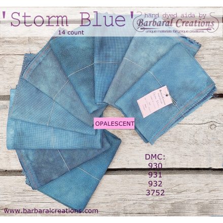 Hand dyed 14 count OPALESCENT aida - Storm Blue