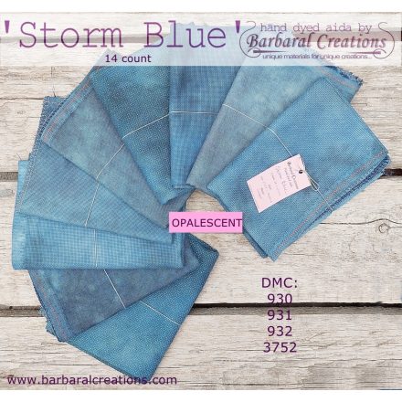 Hand dyed 14 count OPALESCENT aida - Storm Blue fat quarter