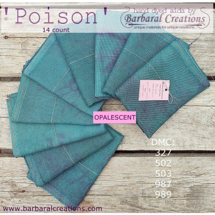 Hand dyed 14 count OPALESCENT aida - Poison