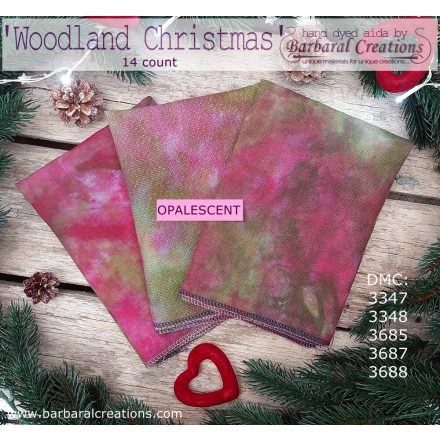 Hand dyed 14 count OPALESCENT aida - Woodland Christmas