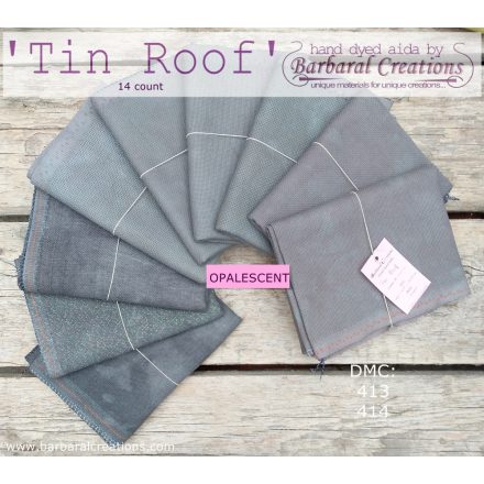 Hand dyed 14 count OPALESCENT aida - Tin Roof