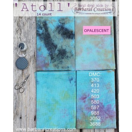 Hand dyed 14 count OPALESCENT aida - Atoll