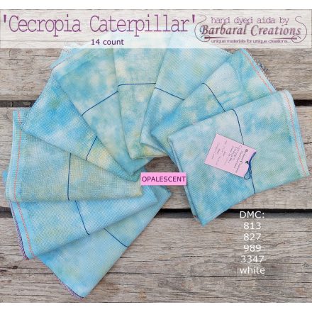 Hand dyed 14 count OPALESCENT aida - Cecropia Caterpillar
