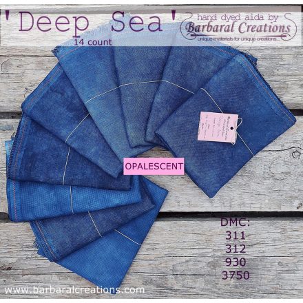 Hand dyed 14 count OPALESCENT aida - Deep Sea