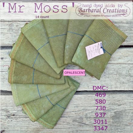 Hand dyed 14 count OPALESCENT aida - Mr Moss