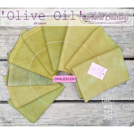 Hand dyed 16 count OPALESCENT aida - Olive Oil fat quarter