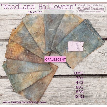 Hand dyed 16 count OPALESCENT aida - Woodland Halloween