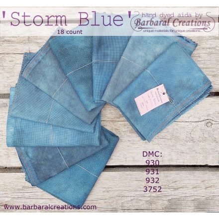 Hand dyed 18 count aida - Storm Blue