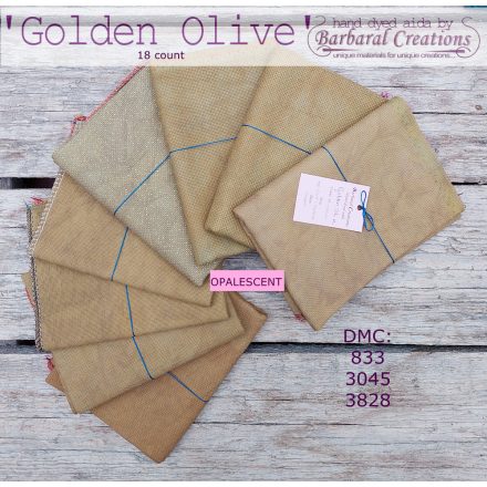 Hand dyed 18 count OPALESCENT aida - Golden Olive fat quarter