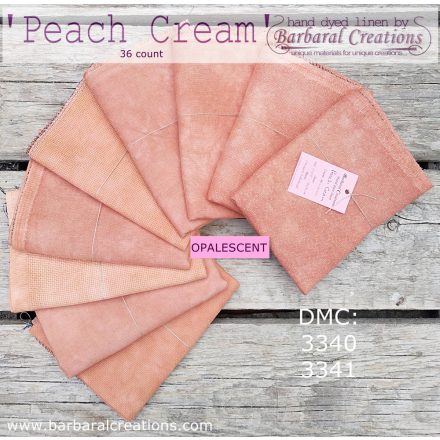 Hand dyed 36 count OPALESCENT linen - Peach Cream fat quarter
