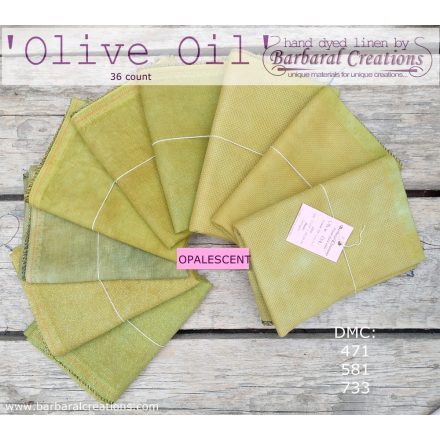 Hand dyed 36 count OPALESCENT linen - Olive Oil