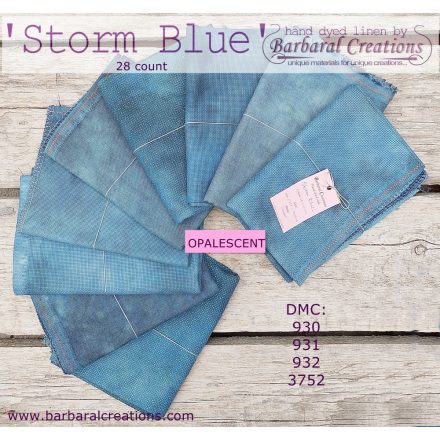 Hand dyed 28 count OPALESCENT linen - Storm Blue