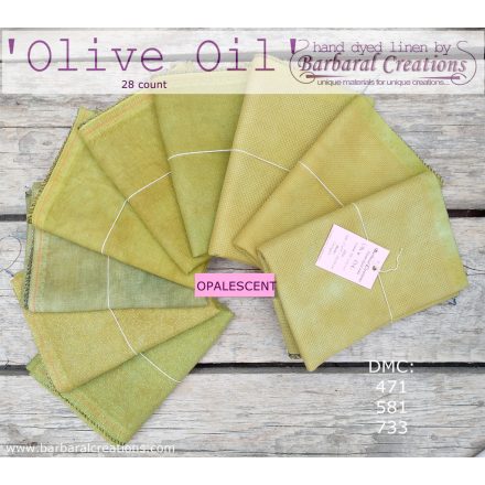 Hand dyed 28 count OPALESCENT linen - Olive Oil fat quarter