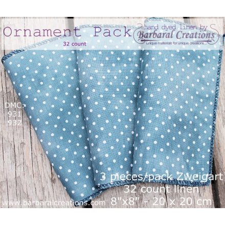 Overdyed 32 count linen ORNAMENT PACK - Blue Dotty 8x8 inch 30x30 cm