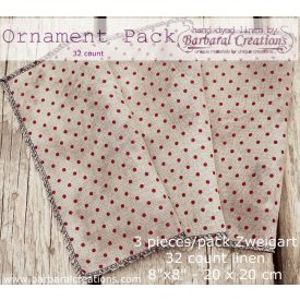   Overdyed 32 count linen ORNAMENT PACK - Old Dotty Red 8x8 inch 30x30 cm