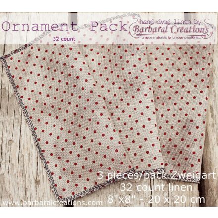 Overdyed 32 count linen ORNAMENT PACK - Old Dotty Red 8x8 inch 30x30 cm