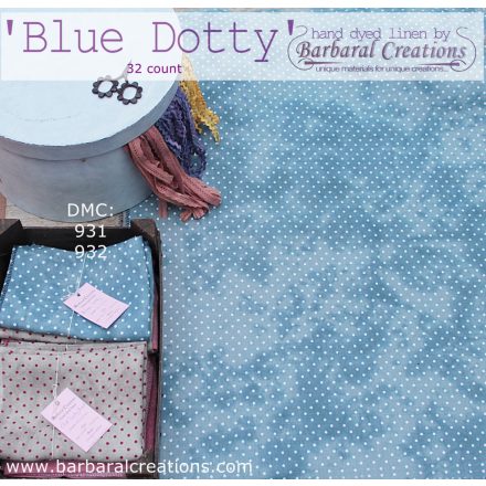 Overdyed 32 count linen - Blue Dotty 19x13 inch 50x35 cm