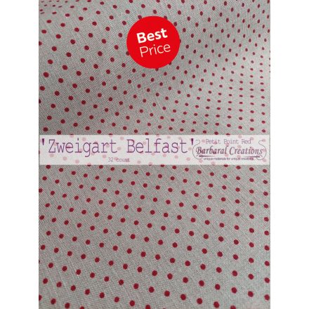 Zweigart Belfst 32count Petit Point Raw/Red linen fabric - 27" x 19"