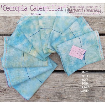 Hand dyed 32 count linen - Cecropia Caterpillar fat quarter 27x19 inch 70x50 cm (cross stitch fabric, embroidery fabric)
