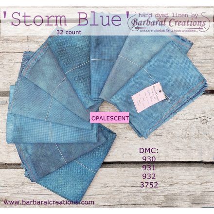 Hand dyed 32 count OPALESCENT linen - Storm Blue