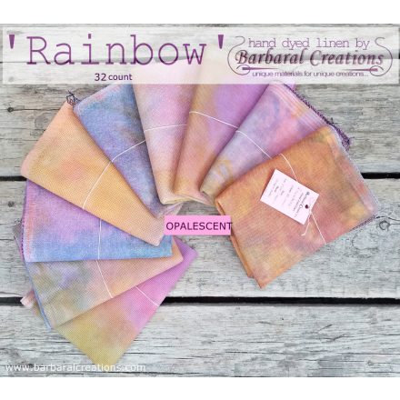 Hand dyed 32 count OPALESCENT linen - Rainbow