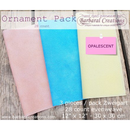 Hand dyed 28 count OPALESCENT ORNAMENT PACK evenweave fabric for cross stitch, hardanger, and other hand embroidery 