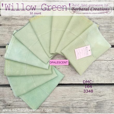 Hand dyed 32 count OPALESCENT evenweave - Willow Green 19x13,5 inch - 50x35 cm