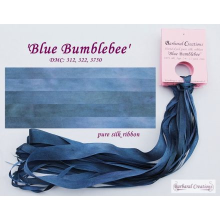 Hand dyed pure silk ribbon, 2 mm wide - Blue Bumblebee