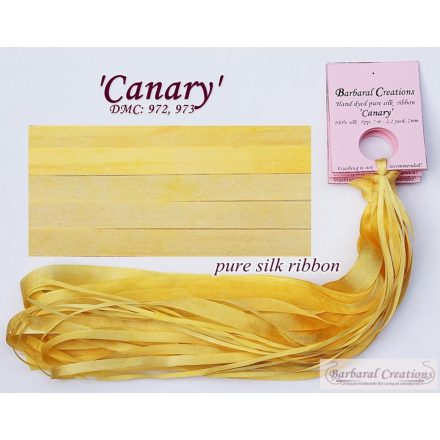 Hand dyed pure silk ribbon, 2 mm wide - Canary