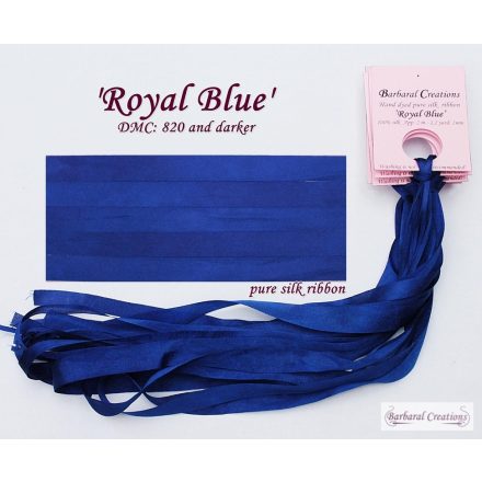 Hand dyed pure silk ribbon, 2 mm wide - Royal Blue
