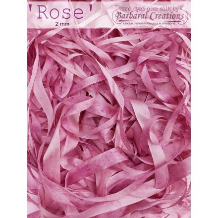 Hand dyed pure silk ribbon, 2 mm wide - Rose