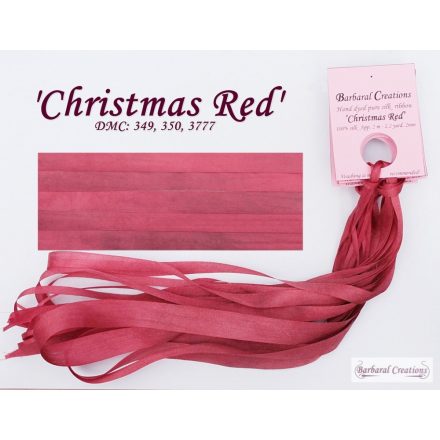 Hand dyed pure silk ribbon, 2 mm wide - Christmas Red