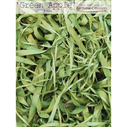 Hand dyed pure silk ribbon, 2 mm wide - Green Apple