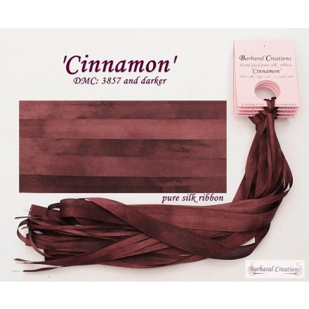Hand dyed pure silk ribbon, 4 mm wide - Cinnamon