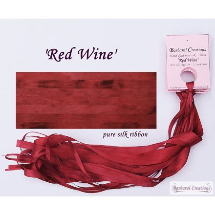 Hand dyed pure silk ribbon, 4 mm wide - Red Wine