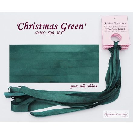 Hand dyed pure silk ribbon, 4 mm wide - Christmas Green