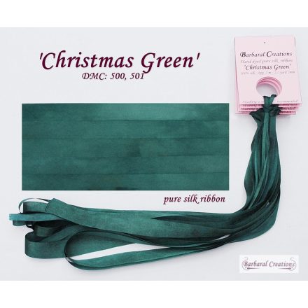 Hand dyed pure silk ribbon, 7 mm wide - Christmas Green