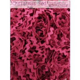   Hand dyed cotton rick-rack, 8 mm wide - Christmas Red 2 yard - 2 m