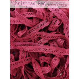   Hand dyed cotton lace 11 mm wide - Christmas Red 2 yard - 2 m