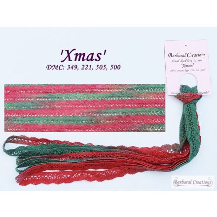 Hand dyed cotton lace 11 mm wide - Xmas