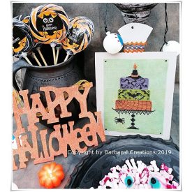   Halloween cake - cross stitch pattern, primitive cross stitch design - paper chart